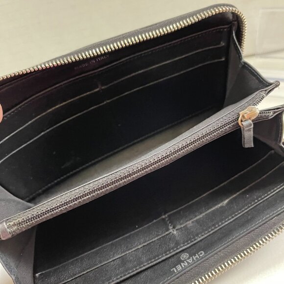 Chanel Zip Around Long Wallet Black Leather with CC Logo - Picture 8 of 10